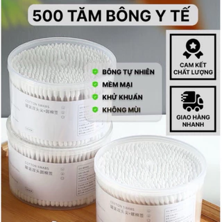 Hộp 500 tăm bông cao cấp lấy ráy tai, thân tăm gỗ 2 đầu chất liệu bông COTTON-được khử khuẩn siêu sạch, chăm sóc tai