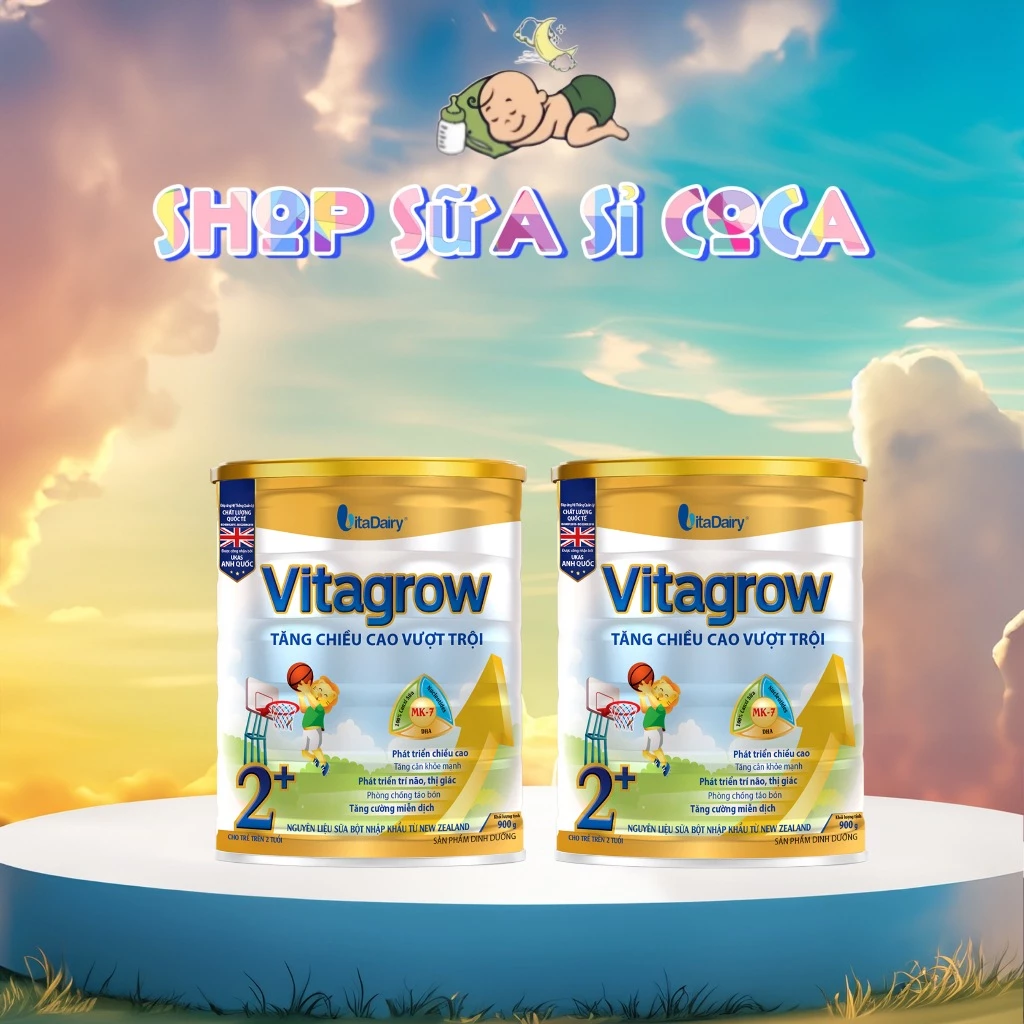 Vitadairy Sữa bột Vitagrow 1+2+ Phát triển chiều cao cho bé 900gr mã QR