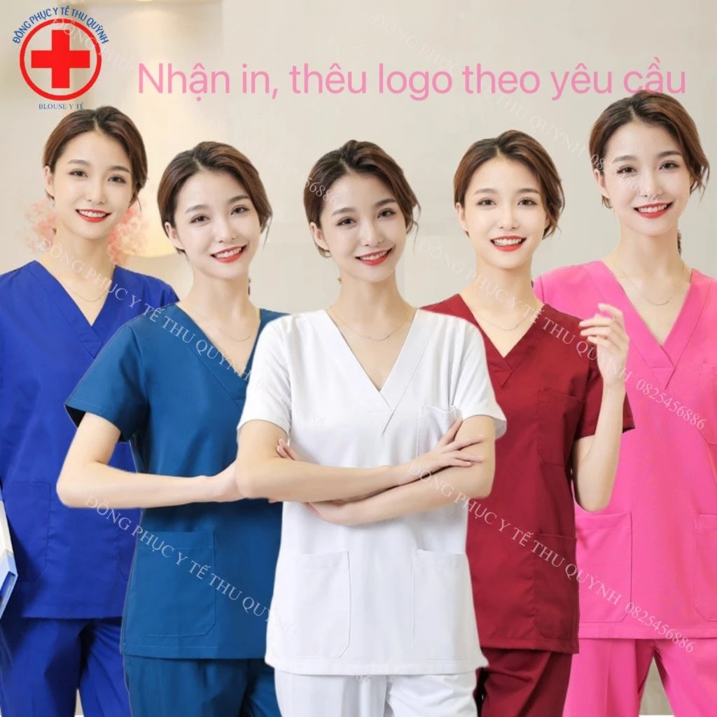 Bộ Scrubs cổ tim vải lon nhật nhiều màu, đồng phục phòng khám, spa,phòng mổ, quần áo y tế, nha khoa, điều dưỡng, bác sỹ