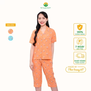 Bộ pijama lanh nữ mặc nhà mùa hè Việt Thắng, quần lửng, áo cộc tay - B06.2316