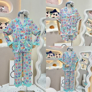 Bộ Pijama Monybear quần dài , áo tay dài in hình hoa ốc sen phối bèo kèm cột tóc - HN2287