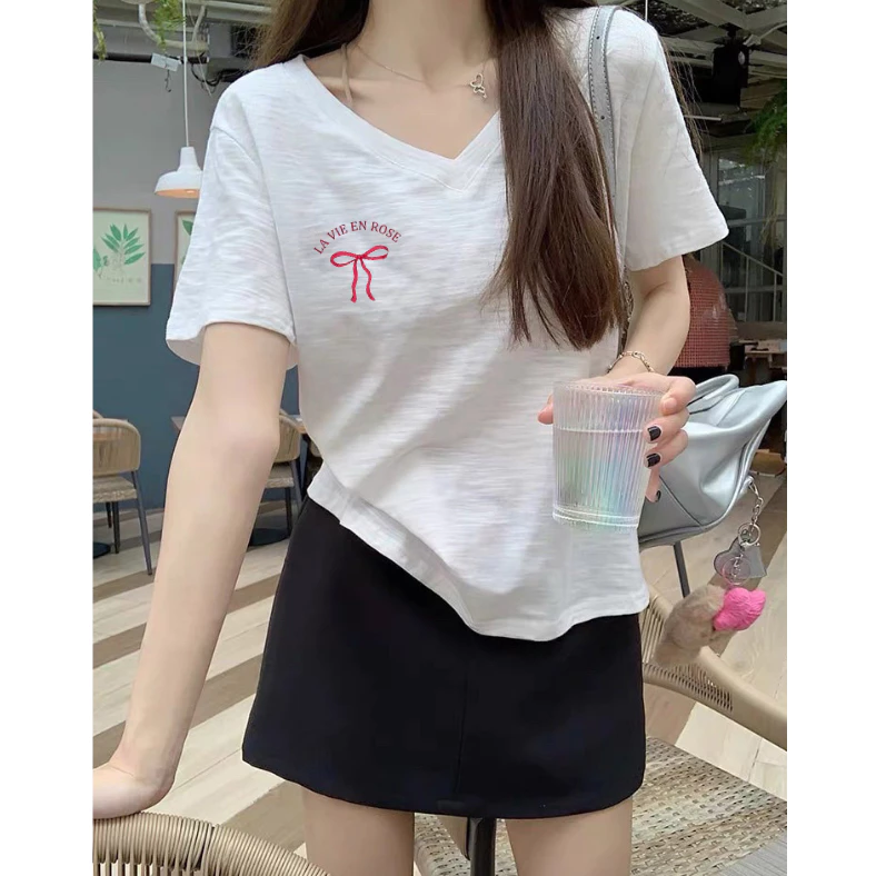 Áo Thun Xược Cổ V in Hình Thời Trang, Áo Phông Nữ Chất Xược Mặc Mát Ngày Hè