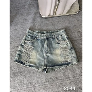 TCSHOPJEANS  Quần Váy Bigsize Xanh Bạc Rách Dài Lưng Cao Ms 2044