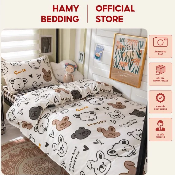 Bộ 1 ga + 1 vỏ gối cotton poly giường kí túc xá 80cmx1m9 dùng cho giường tầng,giường đôi nhiều mẫu