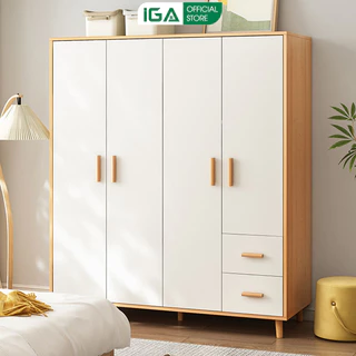 Tủ quần áo đẹp 2 cánh 2 ngăn kéo đồ gỗ mdf phủ melamin chống xước phong cách Nordic thương hiệu IGA - GP271