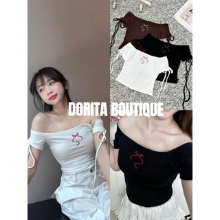 ÁO THUN ZIP TRỄ VAI THÊU NƠ SIÊU XINH HÀN QUỐC DORITA BOUTIQUE