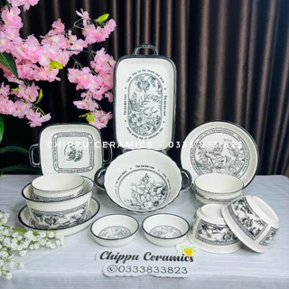 Bộ bát đĩa sứ Decor, Chén dĩa dễ thương, Bát ăn cơm, Bát ăn chè, Bộ chén dĩa hoạ tiết hoa hồng đen siêu đẹp