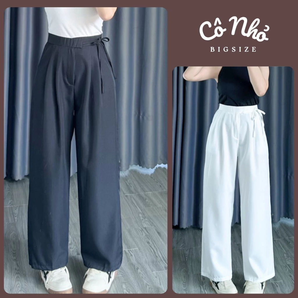 Quần suông bigsize nữ dáng rộng có dây cột nơ thời trang công sở thoải mái chất cotton lạnh thanh lịch - QD
