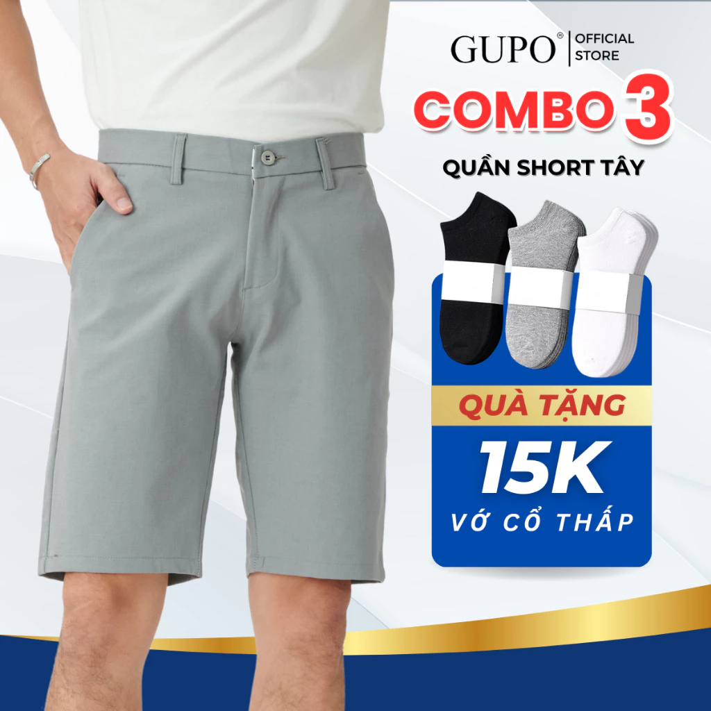 Combo 3 Quần Short Tây Âu Nam GUPO Local Brand Cotton Co Giãn 2 Chiều Form Trên Gối Túi Chéo