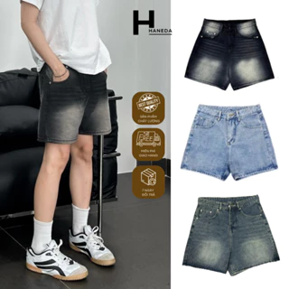 Short Jean Nam màu Retro ống rộng form trên gối  Avocado, Quần đùi bò unisex mùa hè 2024