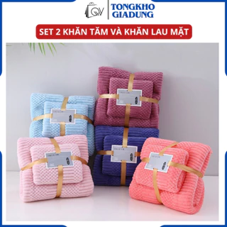 Set 2 khăn tắm lông cừu xuất hàn siêu mềm thấm hút nước tốt