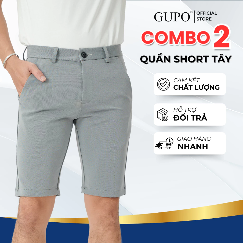 Combo 2 Quần Short Tây Nam Cotton Co Giãn 4 Chiều GUPO Local Brand Quần Âu Đùi Ngắn Nam Cao Cấp