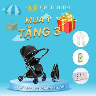 Xe đẩy 2 chiều Genmama có thể gấp gọn cho bé, xe nôi cho bé đa tư thế, có bánh xe và phanh