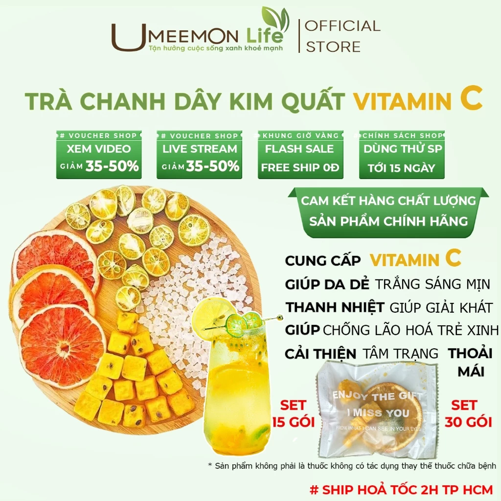 Trà chanh dây kim quất UMEEMON sấy khô, nước uống giải nhiệt cung cấp vitamin C giúp da trắng sáng mịn như Triệu Lộ Tư