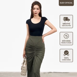 Áo Ngắn Tay Cổ Tròn Rộng Tay Liền Nữ Dáng Thường BUSY Thun Rayon Mịn Co Giãn Ôm Sát NT25T