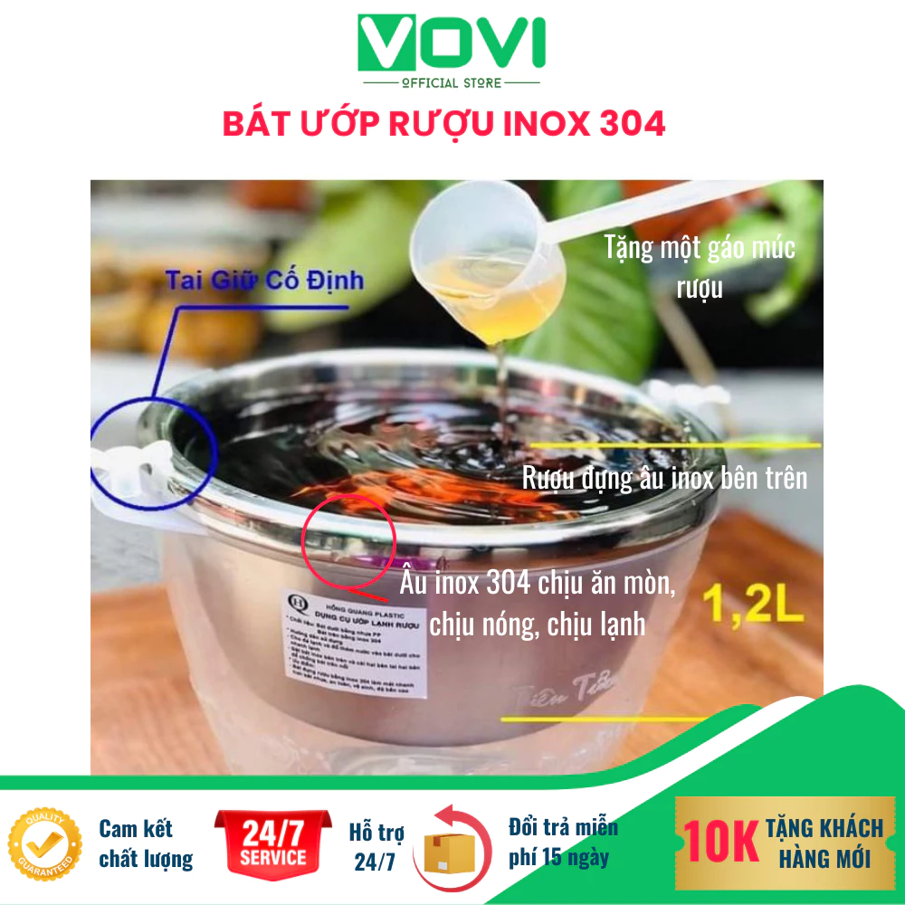 Combo 5 Bát Ướp Rượu Cao Cấp Inox 304 Vovi [Tặng Gáo Múc], Âu Đựng RượuTiện Lợi An Toàn Sức Khỏe