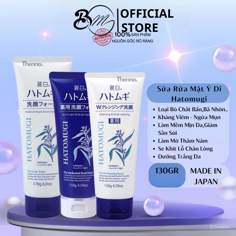 Sữa Rửa Mặt Hatomugi Ý Dĩ Trắng Da, Dưỡng Ẩm Cleansing Facial Foam 130g SP412326069