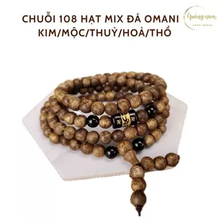 Vòng tay trầm hương chuỗi tràng hạt 108 hạt mix charm đá Omani - Phương Mộc Hương