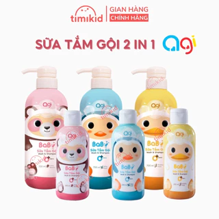 Sữa Tắm Gội AGI 2 in 1 Hương Phấn Màu Cam - Thơm Dịu, An Toàn, Không Gây Kích Ứng Da Cho Bé