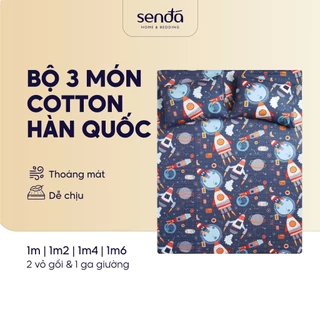 Bộ ga gối 3 món Cotton cho bé Sen Đá Home Bedding cao cấp, set 2 vỏ gối, 1 ga giường bo chun 1m 1m2 1m4 1m6 họa tiết