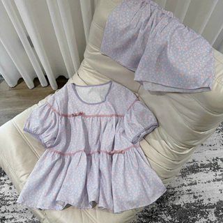 Bộ mặc nhà cho nữ mùa hè cộc tay QCCC, sét đồ ngủ siêu xinh dáng babydoll màu tím pastel hot hit M21