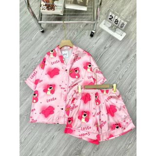 đồ bộ pijama mặc nhà vải lụa mịn cao cấp lụa tơ tầm mặc nhà mát met tay ngắn quần đùi 40 đến 60kg