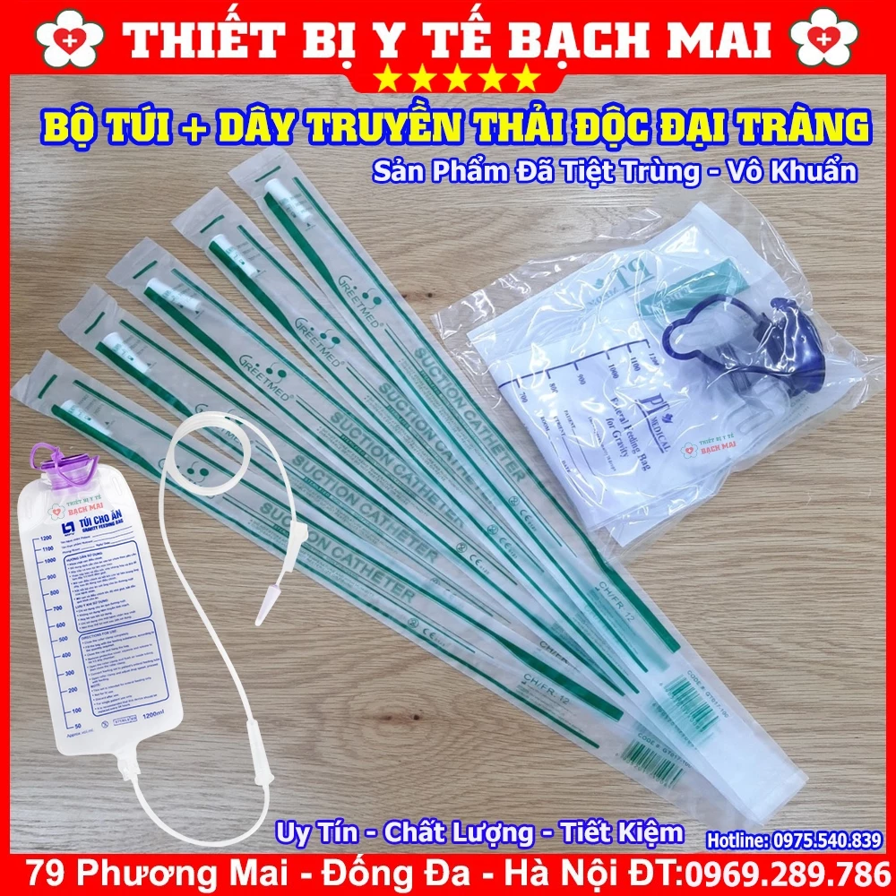 Trọn Bộ Túi Truyền Súc Ruột Enema (1 Túi Truyền 1200ml + 10 Dây Nối Truyền)