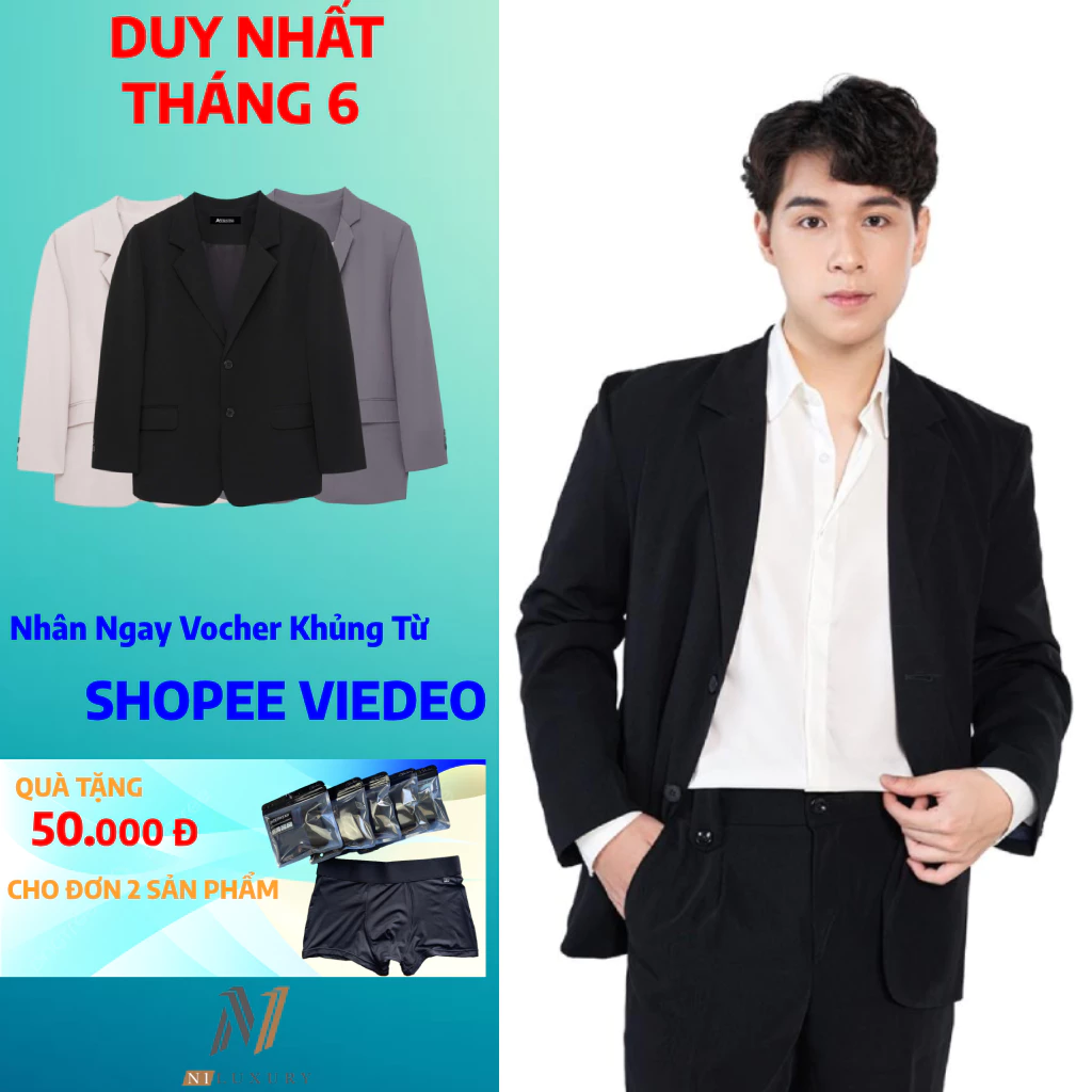 Áo khoác blazer nam N1LUXURY thiết kế Classic 3 lớp dầy dặn, tinh tế phong cách Hàn Quốc Chính Hãng.