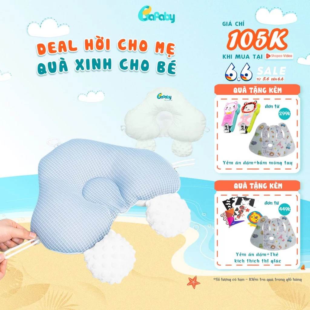 Gối Đầu Cho Bé Sơ Sinh BAFABY Chống Giật Mình Chống Bẹp Đầu Có Dây Rút Điều Chỉnh - 305