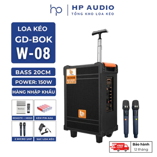 Loa Kéo Karaoke BOK W-08 - Tặng kèm 2 micro không dây, hát karaoke siêu hay