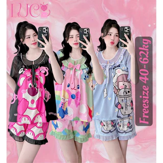 (40-60kg) Đồ bộ pijama mặc nhà mặc ĐÙI LỤA XƯỚC cổ vuông phối ren bèo xinh tiểu thư dễ thương cho bạn nữ