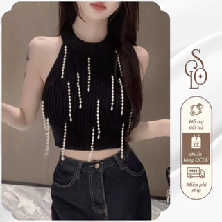 Áo ba lỗ sát nách dáng croptop đính đá, ao croptop 3 lỗ nữ ôm body sexy chất tăm hàn SON Luxury B36