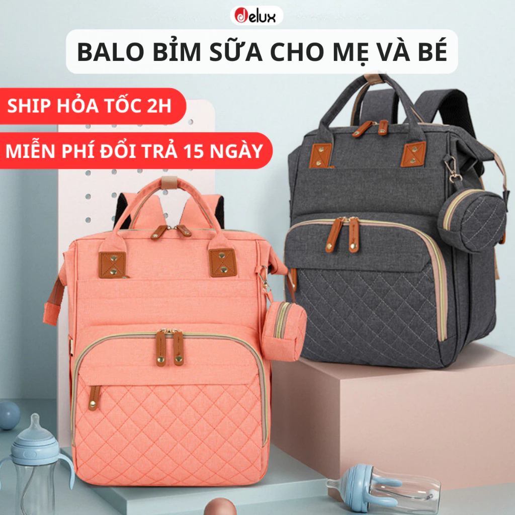 Balo bỉm sữa cao cấp đựng đồ đa năng cho mẹ và bé, ngăn giữ nhiệt, chống thấm nước, không bám bụi