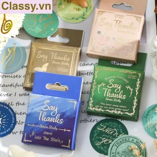 Bộ 50 Nhãn dán hộp sticker giấy C bóng họa tiết vintage thể hiện lòng biết ơn chữ thank you dùng để trang trí, niêm phon