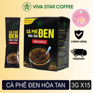 CÀ PHÊ ĐEN hòa tan 3in1 Thơm Đậm Vị  Viva Star Coffee hộp 15 gói x3g