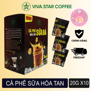 Cà phê sữa đá hòa tan THƠM NGON 3in1 Ngon, Đậm vị  VIVA STAR COFFEE HỘP 10 gói *20G