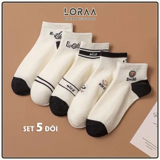 Tất cổ ngắn nữ họa tiết thêu dễ thương, chất liệu cotton mềm mịn - Loraa Shop