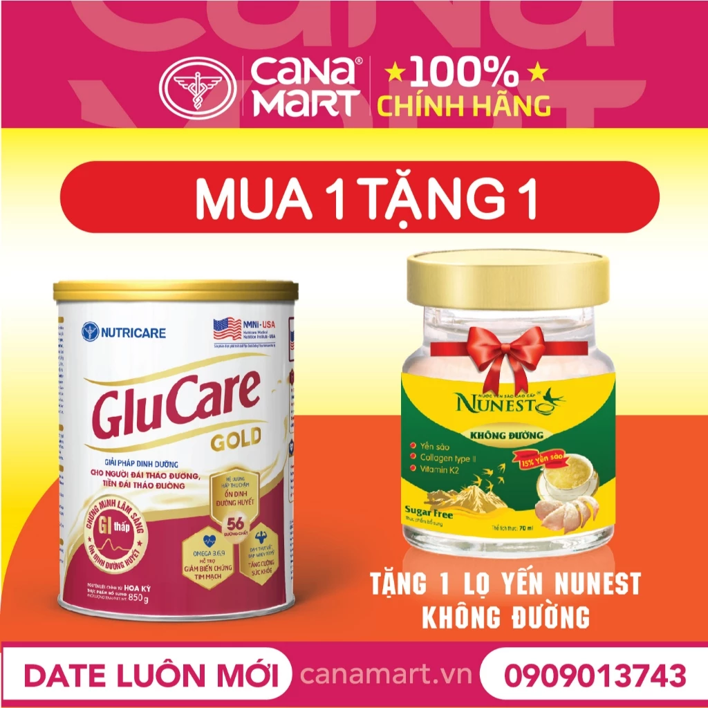 Sữa bột Nutricare Glucare Gold dinh dưỡng cho người tiểu đường (850g)