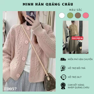 Áo khoác cardigan dệt kim cổ tròn phong cách Hàn Quốc cho nữ hàng QC-TD057