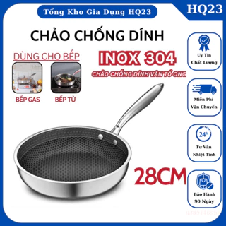 Chảo chống dính vân tổ ong chất liệu inox 304 đường kính 28cm dùng cho mọi loại bếp, chống xước chống gỉ - HQ23