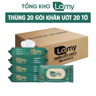 TỔNG KHO_Thùng 20 gói khăn ướt Lamy cao cấp dành cho em bé gói 20 tờ không cồn không parabens