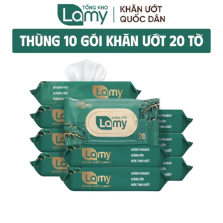 HÀNG CÔNG TY_Thùng 10 gói khăn ướt cho bé Lamy gói 20 tờ không cồn không parabens cao cấp