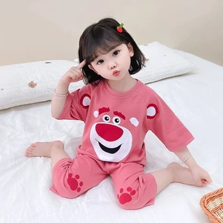 Bộ đồ ngủ Lửng trẻ em bé gái mùa hè cotton nguyên chất . Bộ đồ hoạt hình công chúa mỏng manh