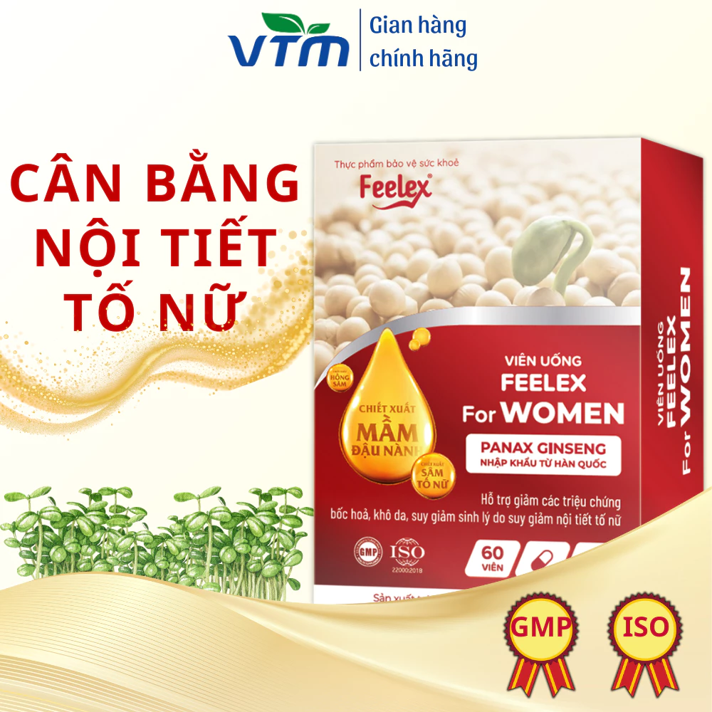 Viên uống Feelex For Women hỗ trợ giảm các triệu chứng bốc hỏa, khô da, suy giảm sinh lý do suy giảm nội tiết tố nữ 60v