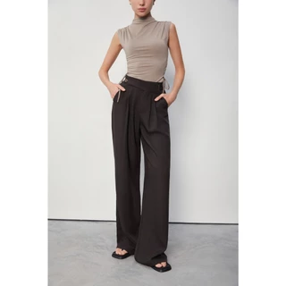 WRAP BELT TROUSERS - BROWN - Quần Dài Nâu