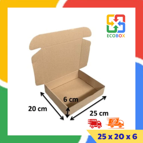 ECOBOX - 25x20x6 COMBO 100 Hộp Carton Nắp Gài, Nắp Cài Đóng Hàng