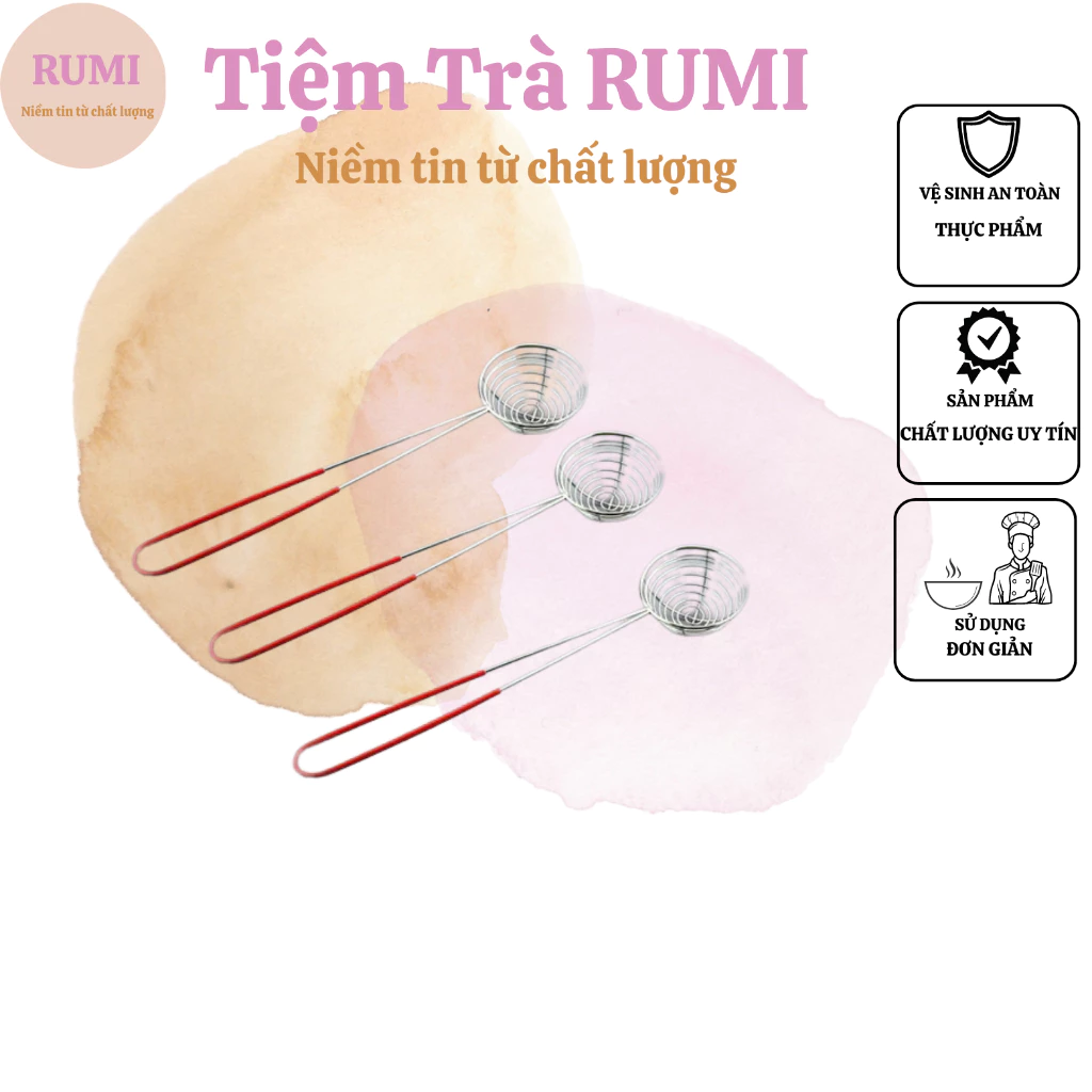 Vợt múc Topping trân châu, vợt múc lẩu inox cán đỏ siêu bền, siêu tiện lợi