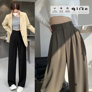 Quần Ống Suông Cạp Cao 2 Khuy QIIEN, Quần Ống Suông Culottes Dài 100cm, Cạp To 7 Phân Cao Cấp Siêu Hách Dáng CV024