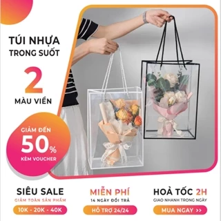 [Hỏa Tốc 2h] Túi Nhựa PVC Trong Suốt Cao 35cm Viền Trắng, Đen, Cam Chuyên dùng đựng Quà Tặng