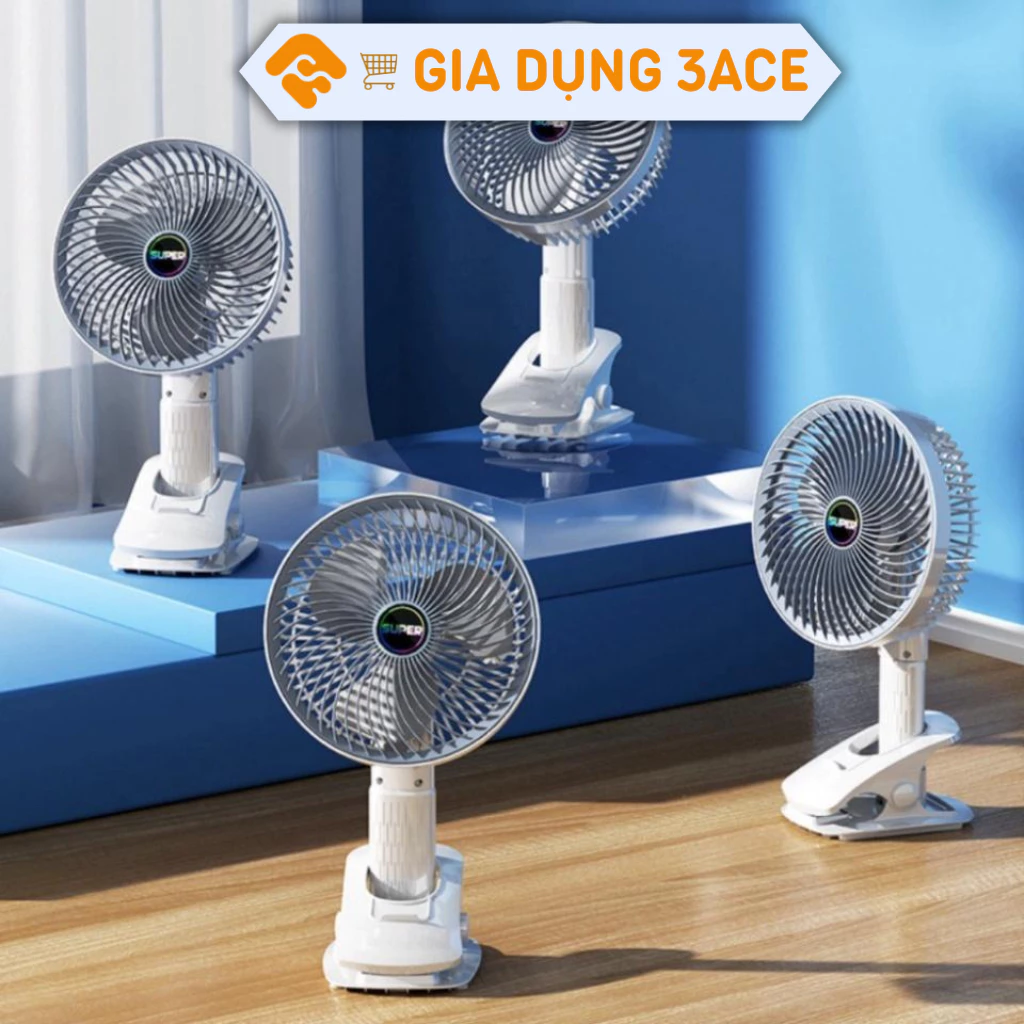 Quạt tích điện SuperFan để bàn 3 chế độ mát xoay 360 độ